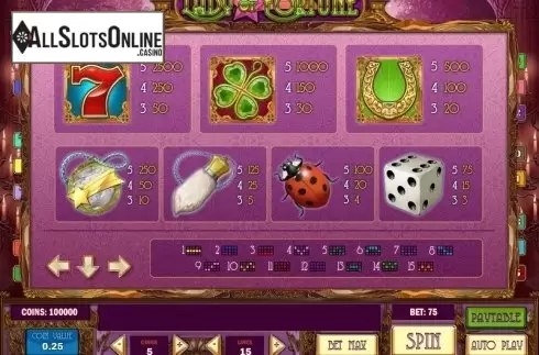 Paytable 2. Lady of Fortune from Play'n Go