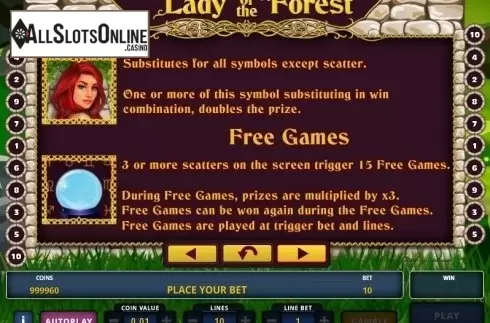 Paytable 2. Lady of the Forest from Zeus Play
