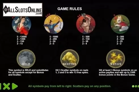 Paytable 1. Lady of the Moon from Pragmatic Play