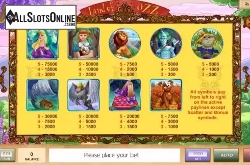 Paytable. Land of Ozz from InBet Games