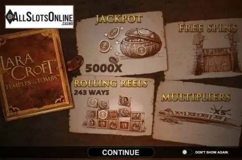 Start Screen. Lara Croft Temples and Tombs from Triple Edge Studios