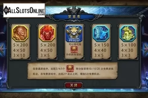 Paytable 2. Legend of the King from Dream Tech