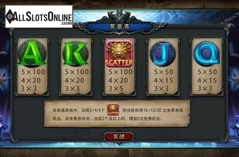 Paytable 3. Legend of the King from Dream Tech