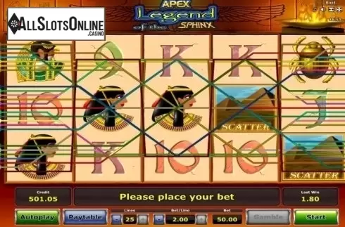 Game Workflow screen (Betway). Legend of the Sphinx from Apex Gaming
