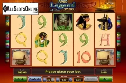 Game Workflow screen. Legend of the Sphinx from Apex Gaming