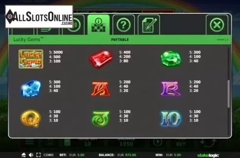 Paytable. Lucky Gems Deluxe (StakeLogic) from StakeLogic