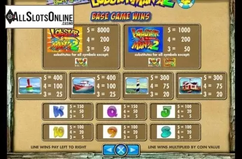 Paytable. Lucky Larry's Lobstermania 2 from IGT