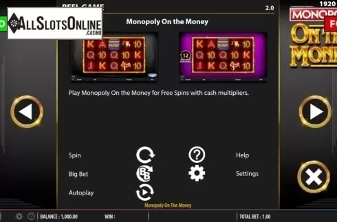 Paytable 3. MONOPOLY On The Money from Barcrest