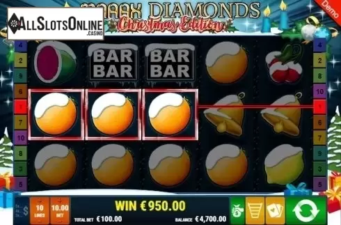 Win Screen. Maaax Diamonds Christmas Edition from Gamomat