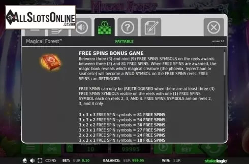 Paytable 1. Magical Forest (StakeLogic) from StakeLogic