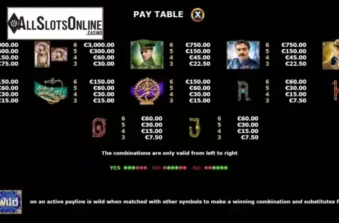 Paytable. Mata Hari: The Spy from Red Rake