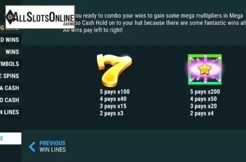 Paytable 1. Mega Combo Cash (Slot Factory) from Slot Factory