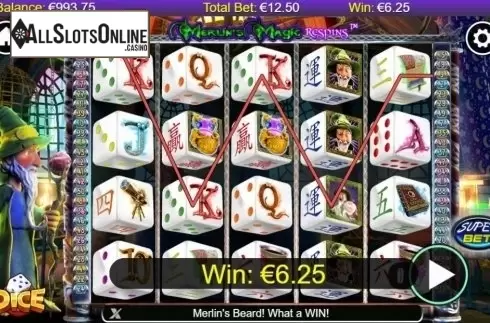 Win Screen. Merlin's Magic Respins Dice from NextGen