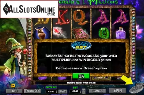 Game features. Merlin's Millions Superbet from NextGen