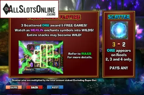 Paytable 2. Merlin's Millions Superbet from NextGen