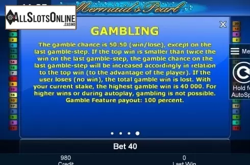 Paytable 3. Mermaid's Pearl (Novomatic) from Greentube