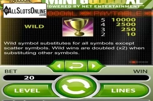 Paytable. Mini Goooooal from NetEnt