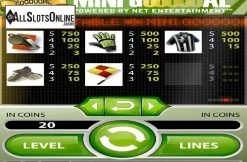 Paytable. Mini Goooooal from NetEnt