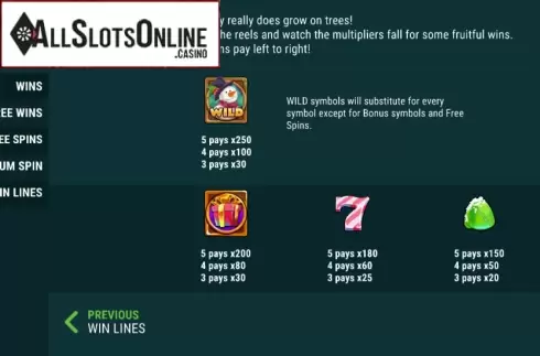 Paytable 1. Money Grows on Trees Christmas Edition from Slot Factory