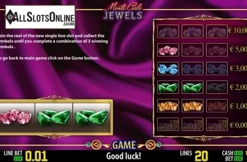Paytable 3. Monte Carlo Jewels HD from World Match