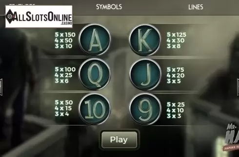Paytable. Mr.Hat: Before the Sunrise from Spinmatic