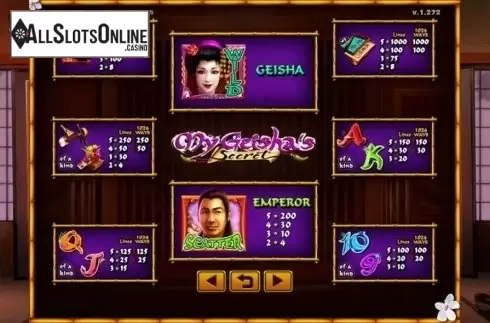 Paytable. My Geisha's Secret from GMW