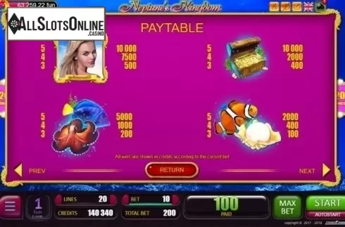 Paytable 1. Neptunes Kingdom (Belatra Games) from Belatra Games
