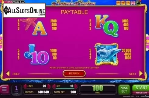 Paytable 2. Neptunes Kingdom (Belatra Games) from Belatra Games