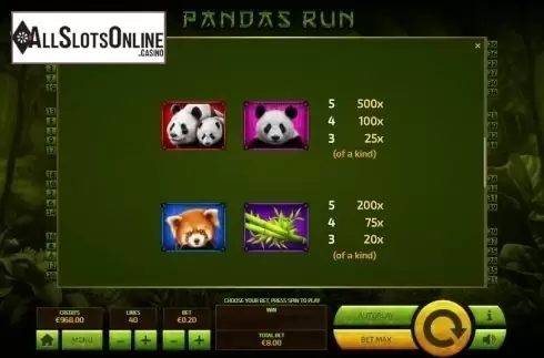 Paytable 3. Panda's Run from Tom Horn Gaming