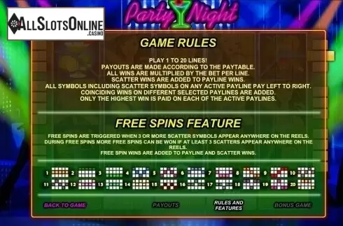Paytable 2. Party Night (GamesOS) from GamesOS