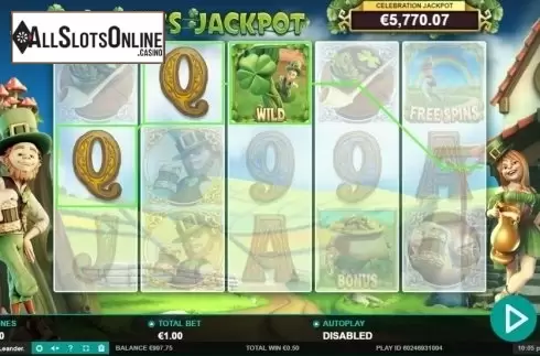 Wild Win screen. Patrick's Jackpot from Leander Games