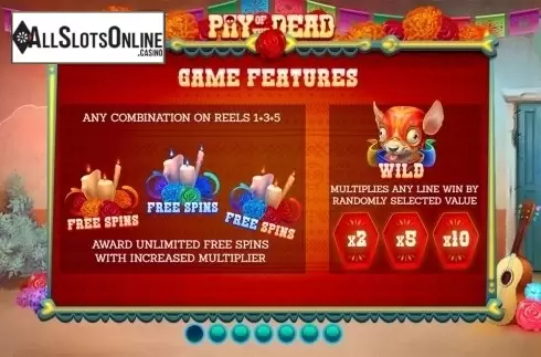 Paytable. Pay of the Dead from Slingo Originals