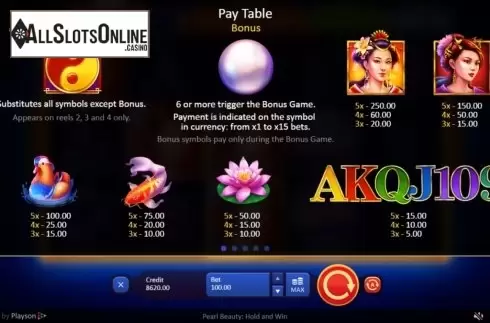 Symbols. Pearl Beauty Hold and Win from Playson
