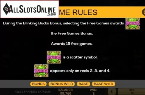 Paytable 2. Peles Paradise Extreme from High 5 Games
