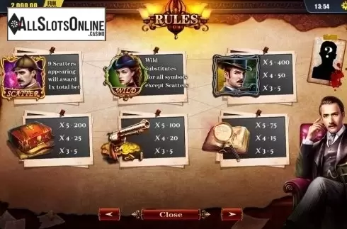 Paytable 1. Perfect Detective from Dream Tech