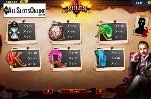 Paytable 2. Perfect Detective from Dream Tech