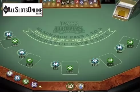 Game Screen. Perfect Pairs European Blackjack Gold MH from Microgaming