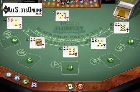 Game Screen. Perfect Pairs European Blackjack Gold MH from Microgaming