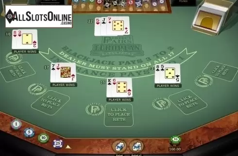 Game Screen. Perfect Pairs European Blackjack Gold MH from Microgaming