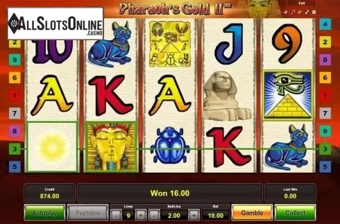 Win screen. Pharaoh's Gold II from Novomatic