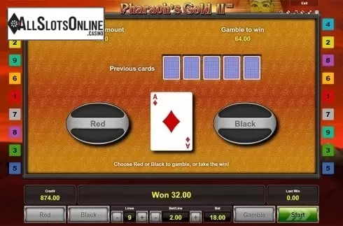Gamble win screen. Pharaoh's Gold II from Novomatic