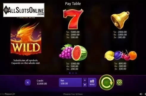 Paytable 1. Phoenix Fire from Playson
