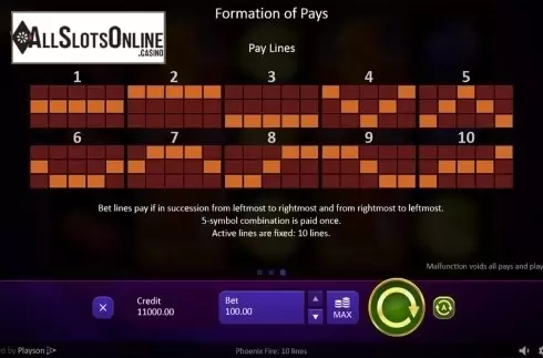 Paytable 3. Phoenix Fire from Playson