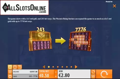 Paytable 1. Phoenix Sun from Quickspin