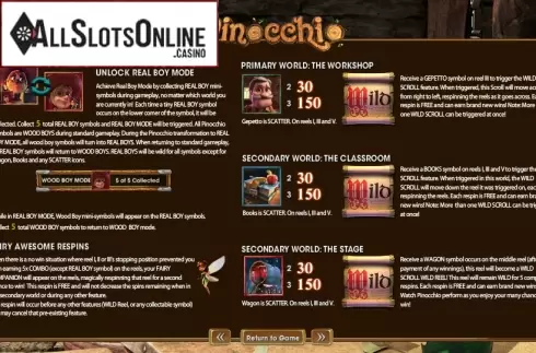 Paytable 2. Pinocchio (Betsoft) from Betsoft