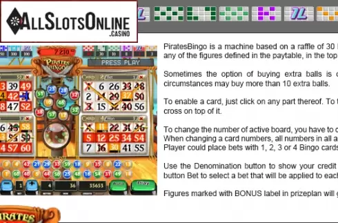 Paytable. Pirates Bingo from MGA