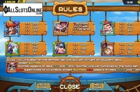 Paytable 1. Pirates Treasure (Dream Tech) from Dream Tech