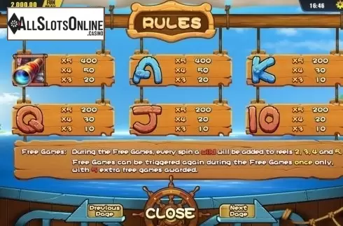 Paytable 2. Pirates Treasure (Dream Tech) from Dream Tech