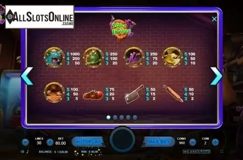Paytable. Pizza Invaders from We Are Casino