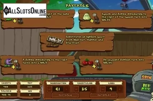 Paytable. Plants vs Zombies (IGT) from IGT